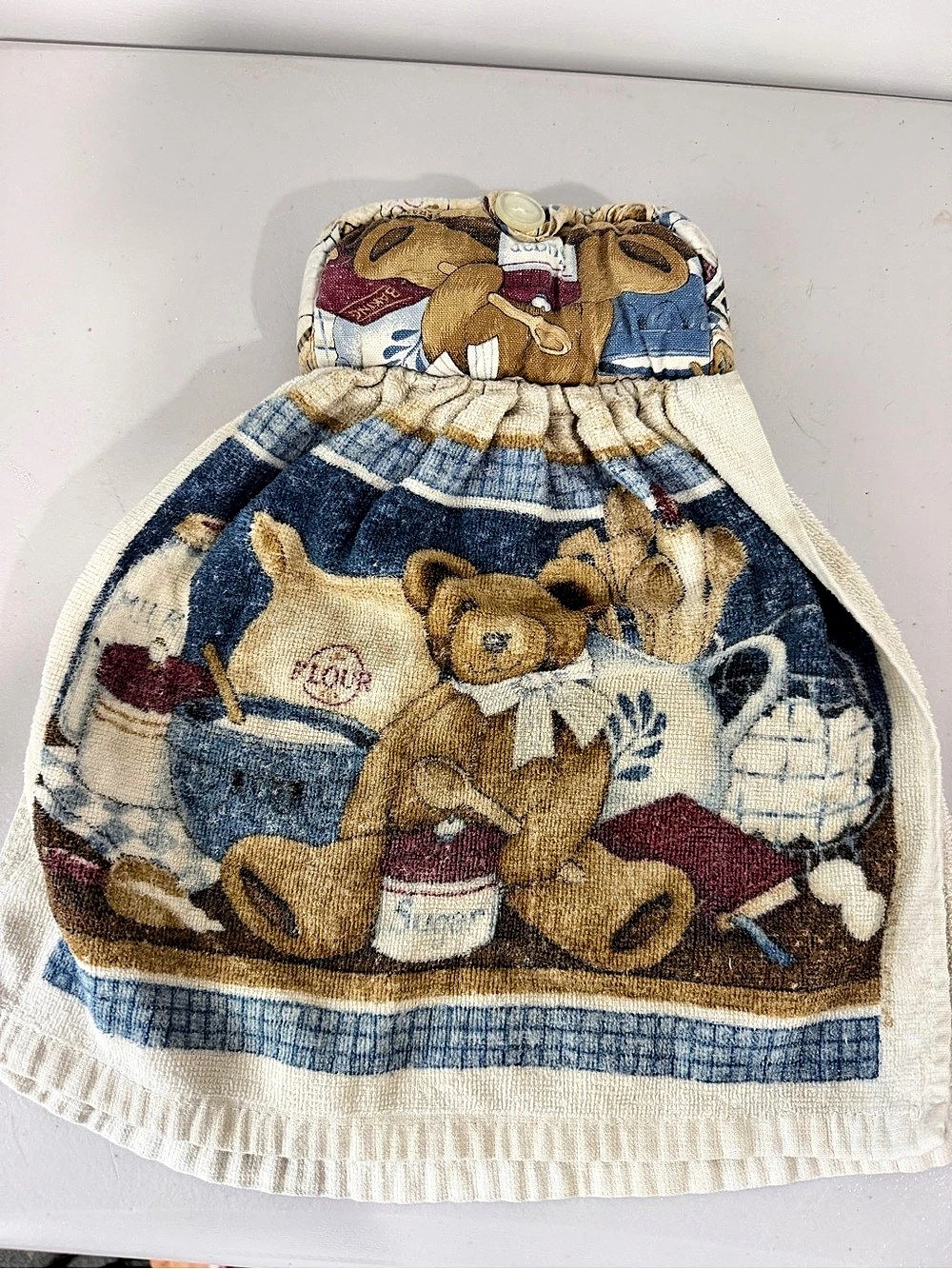 Teddy Bear Print Hand Towel Blue & Cream